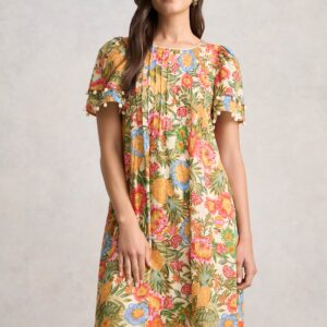Clipped Cotton Dress - Tropical Print