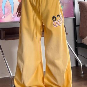 Yellow Graphic Loose Casual Sweat Pants