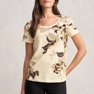 Organic Cotton Slub T-Shirt - Cream Foliage Print