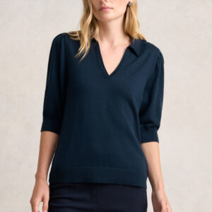 Half Sleeve Collared Wool Knit - Ink