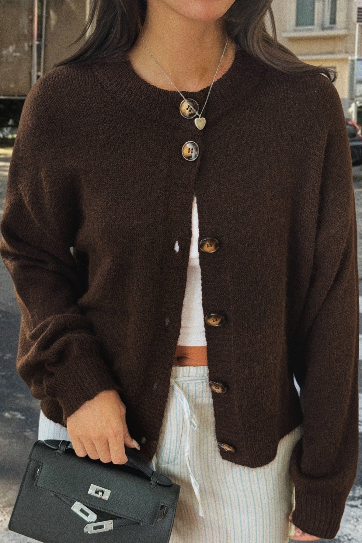 Minimalist Button Long Sleeve Cardigan