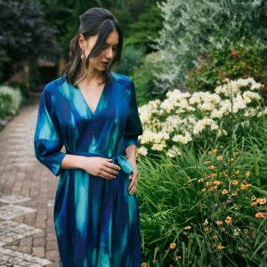 Cocoon Sleeve Printed Dress - Abstract Strokes