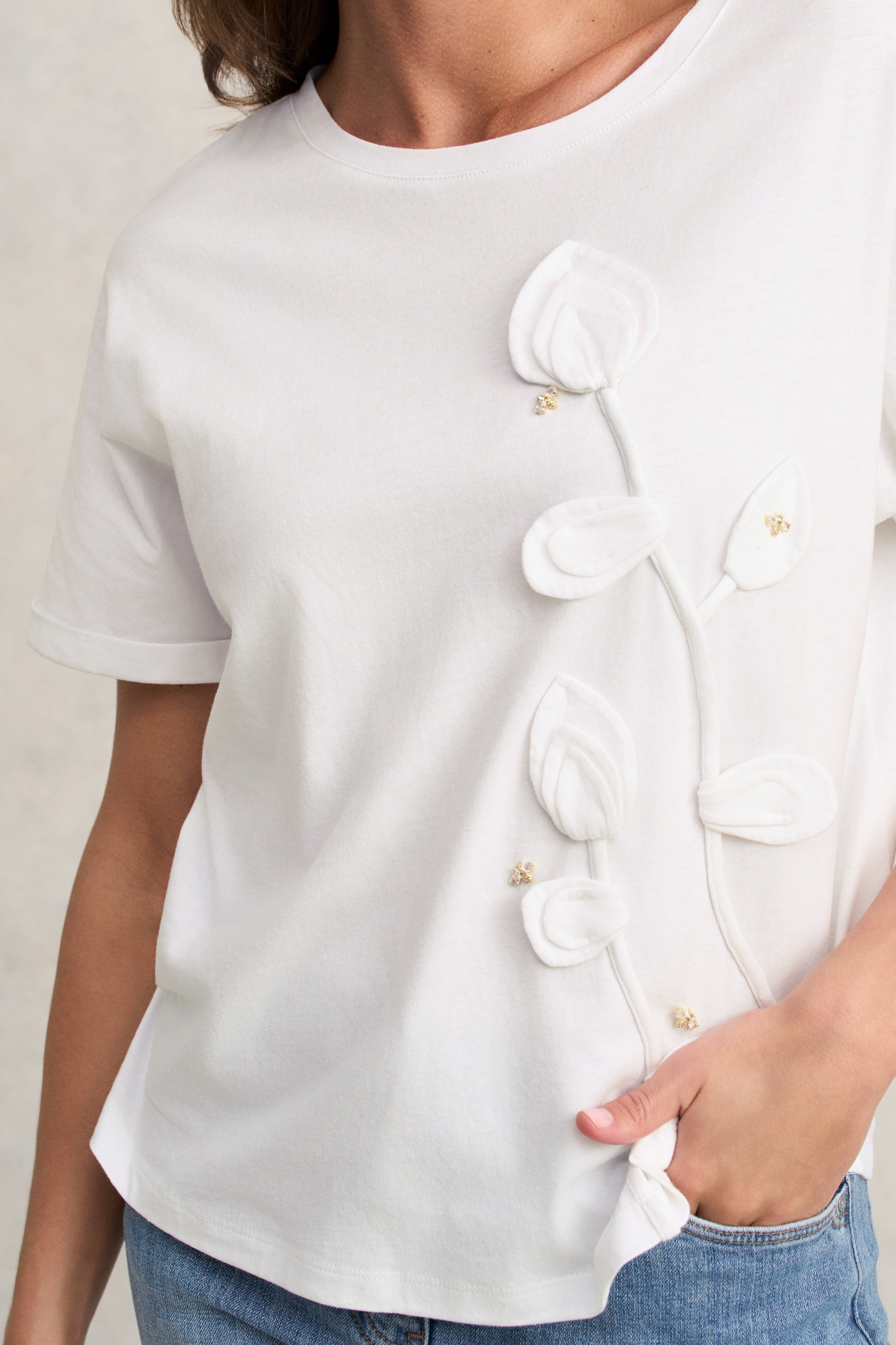 Cotton Appliqué T-Shirt - White