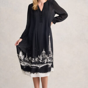 Pintuck Dress - Eiffel Border Print