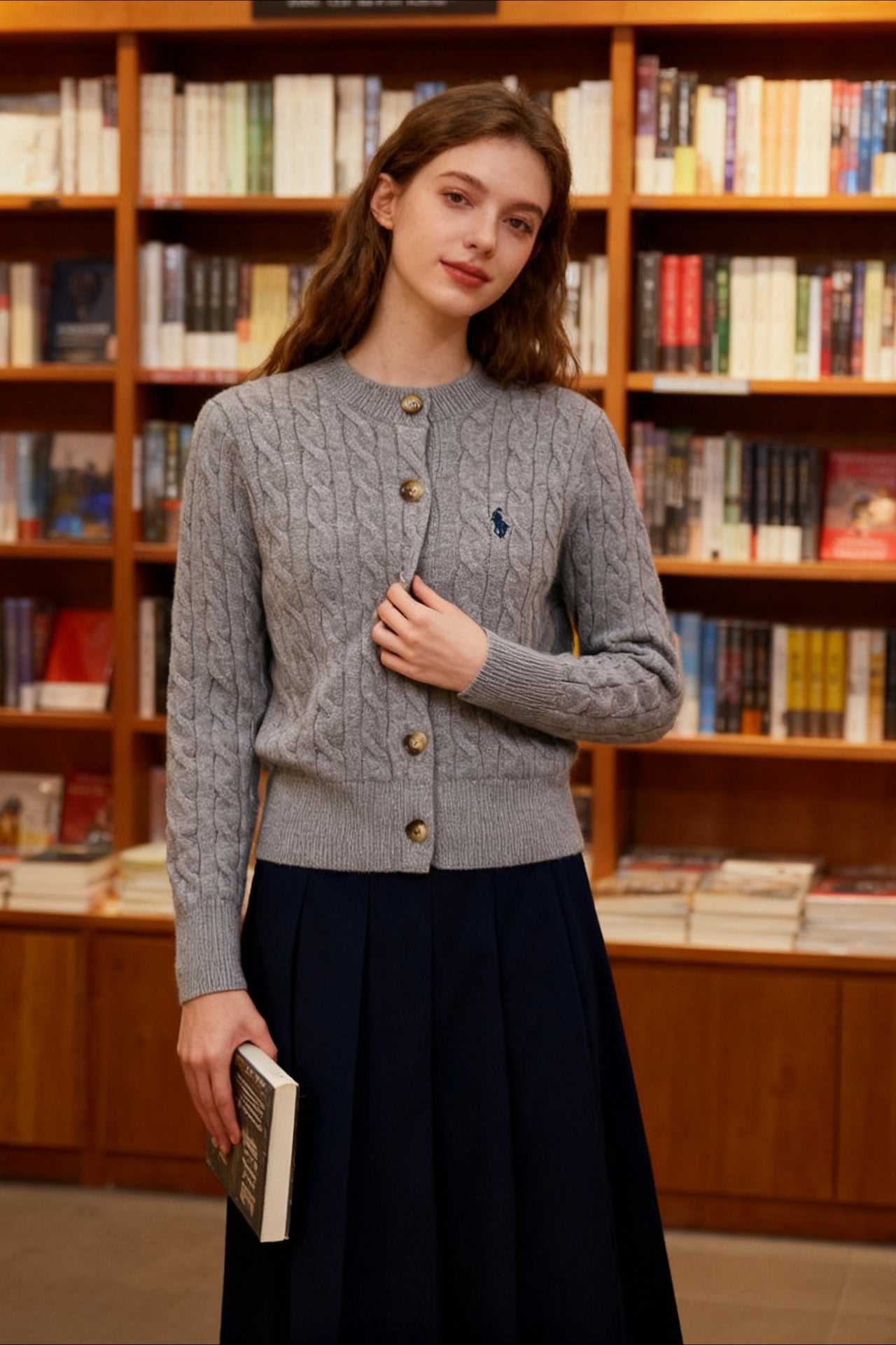 Embroidered Cable Wool Cardigan