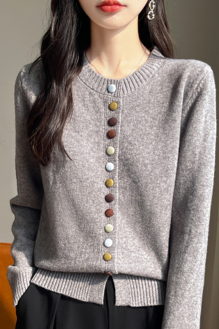 Color Button Solid Velvet Cardigan