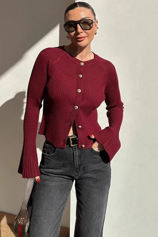 Solid Rib Knit Slim Cardigan