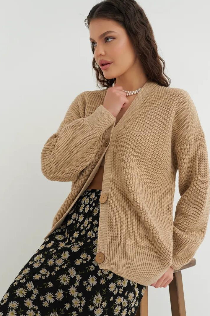 Relaxed Fit Solid Color Cardigan
