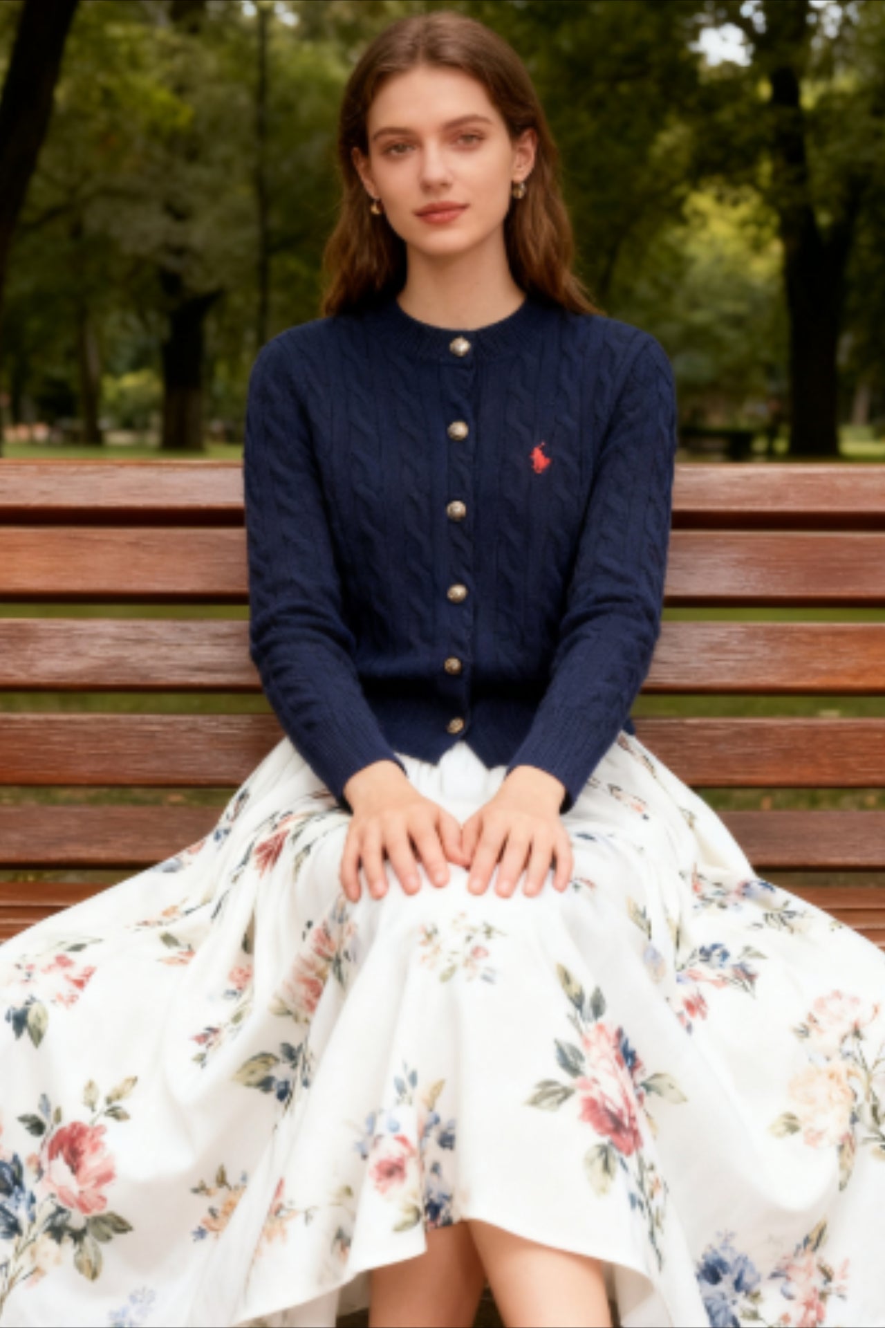 Embroidered Cable Wool Cardigan