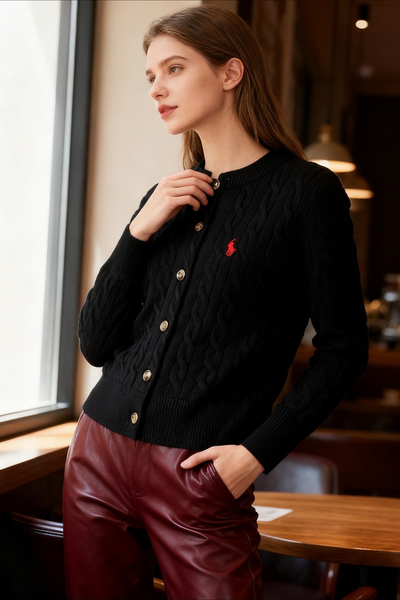 Embroidered Cable Wool Cardigan