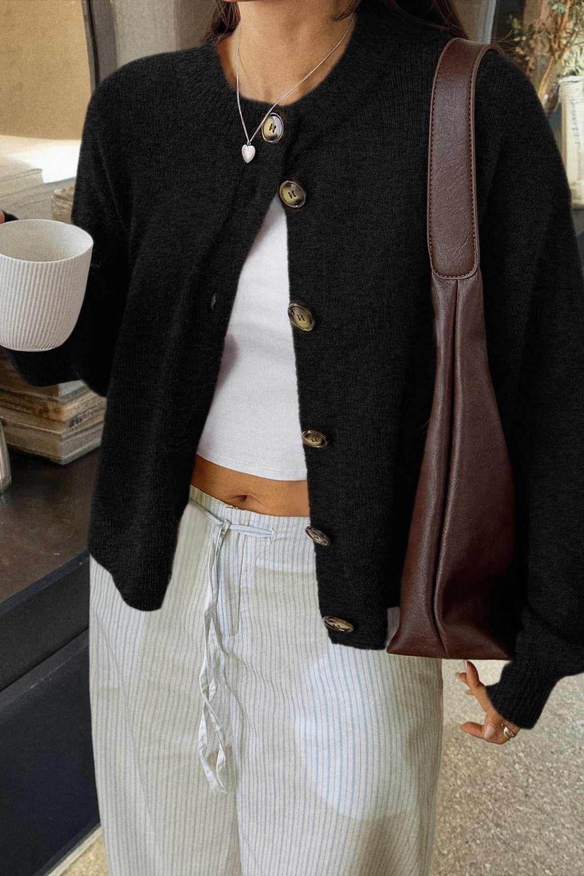 Minimalist Button Long Sleeve Cardigan