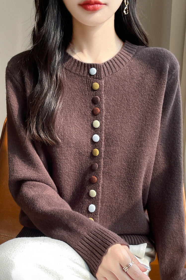 Color Button Solid Velvet Cardigan