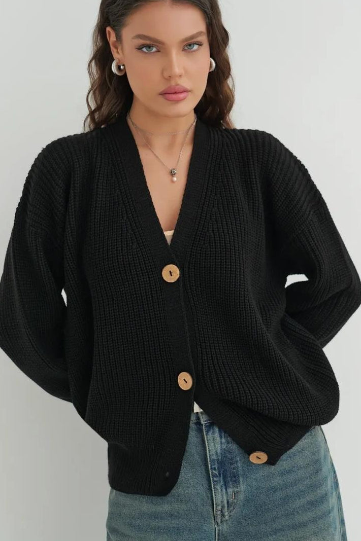 Relaxed Fit Solid Color Cardigan