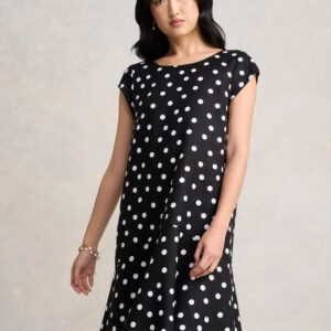 French Linen Sun Dress - Black Polka Dot