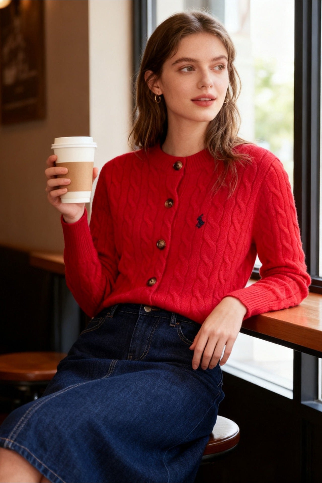 Embroidered Cable Wool Cardigan