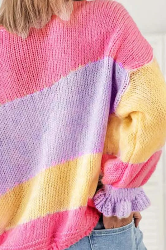 Colorblock Knit V-Neck Cardigan