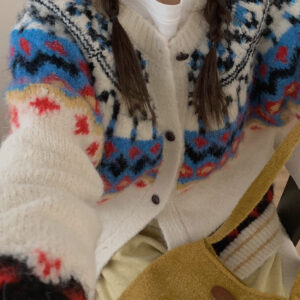Vintage Fair Isle Jacquard Colorblock Knit Cardigan