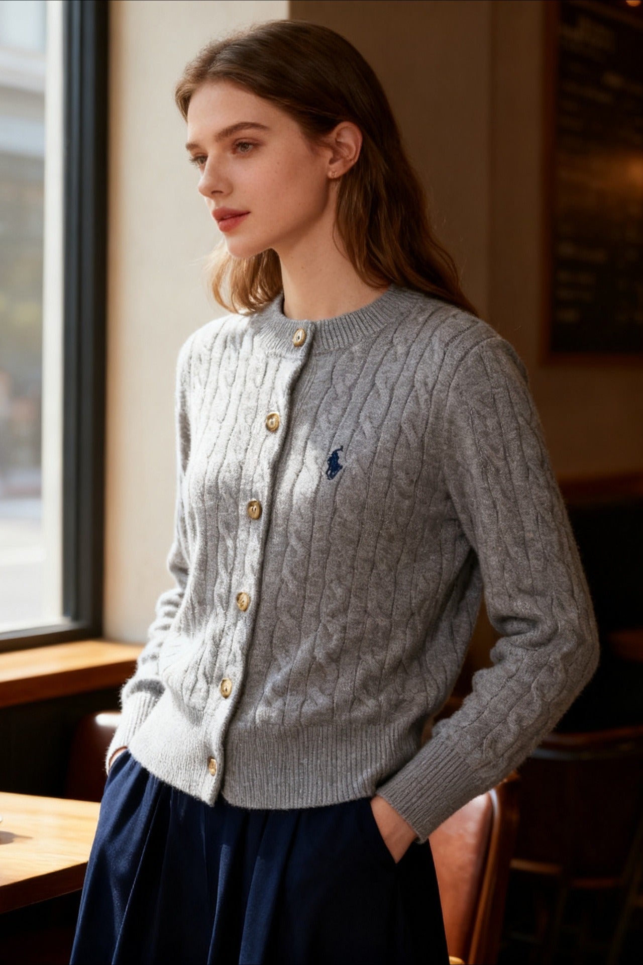 Embroidered Cable Wool Cardigan