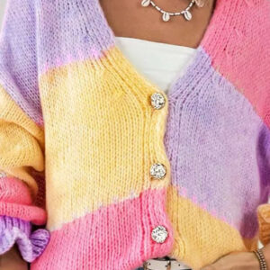 Colorblock Knit V-Neck Cardigan