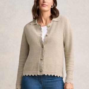 Scallop Detail Cardigan – Stone