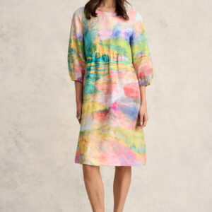 Printed Linen Dress - Abstract Landscape
