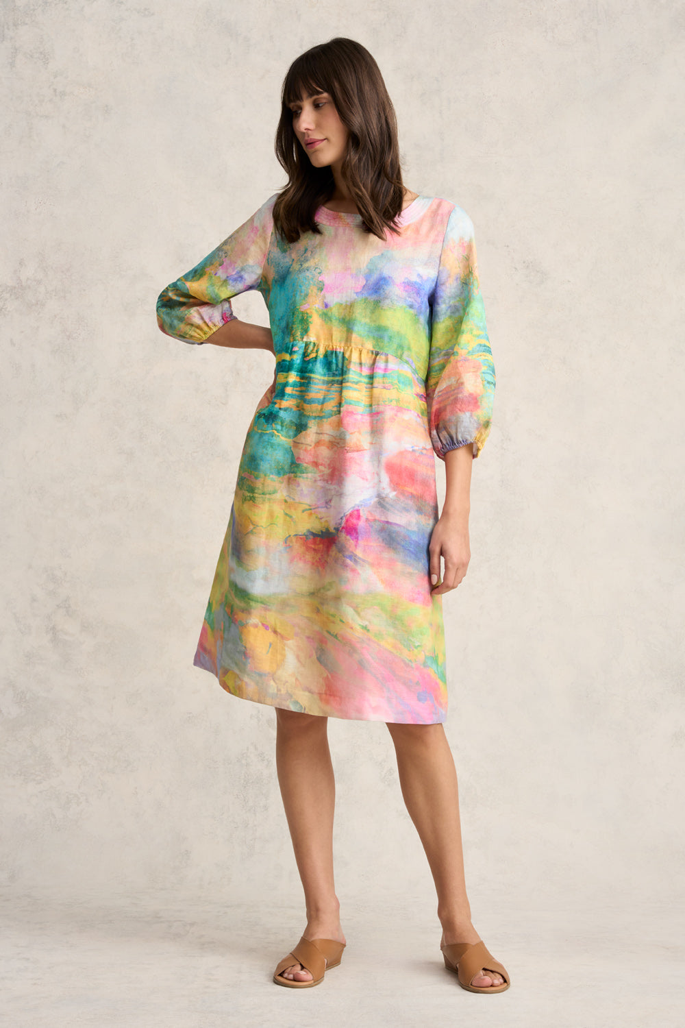 Printed Linen Dress - Abstract Landscape