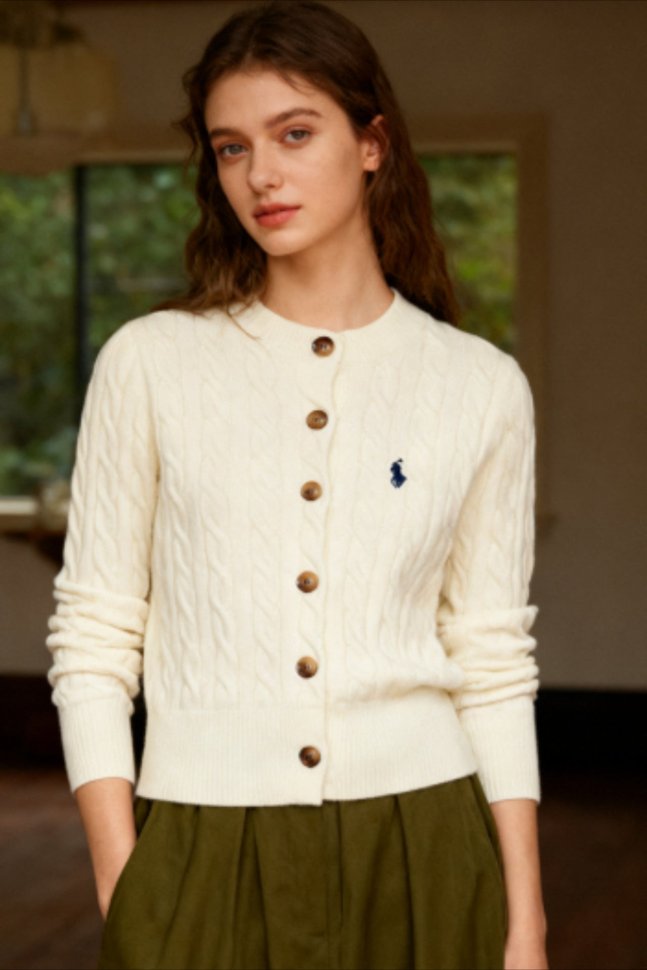 Embroidered Cable Wool Cardigan