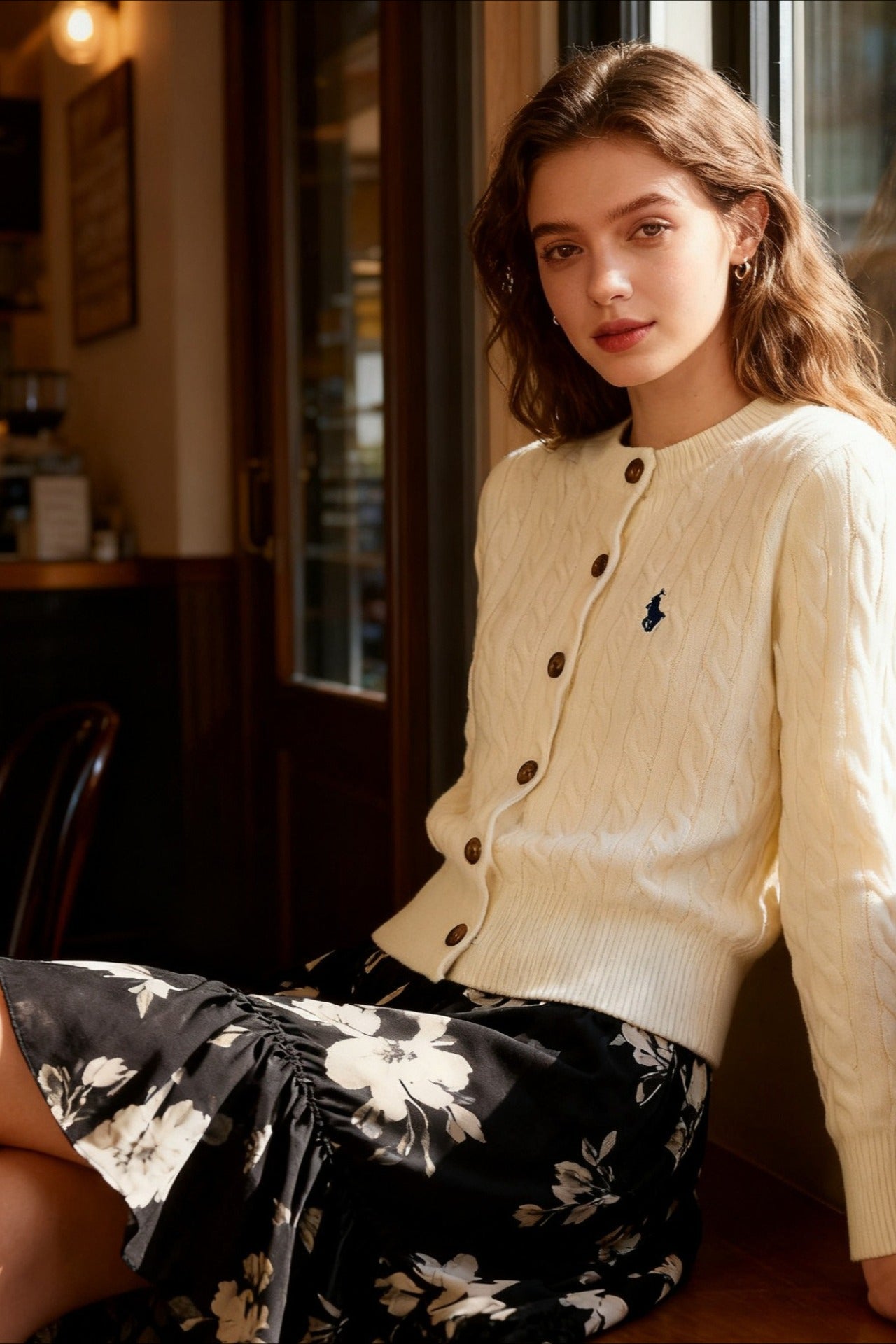 Embroidered Cable Wool Cardigan