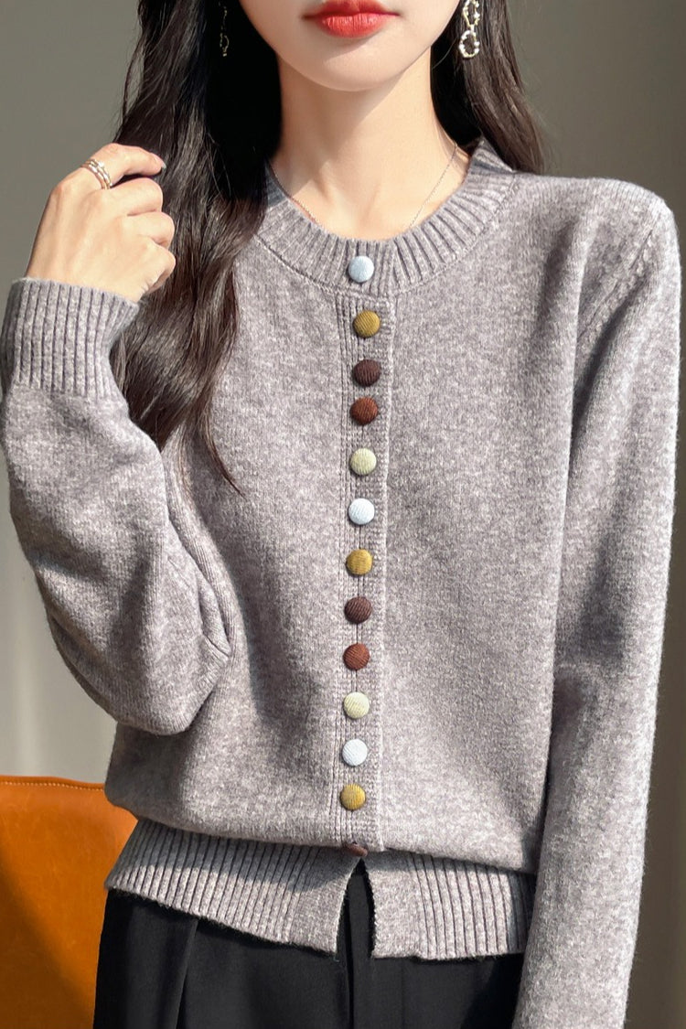 Color Button Solid Velvet Cardigan