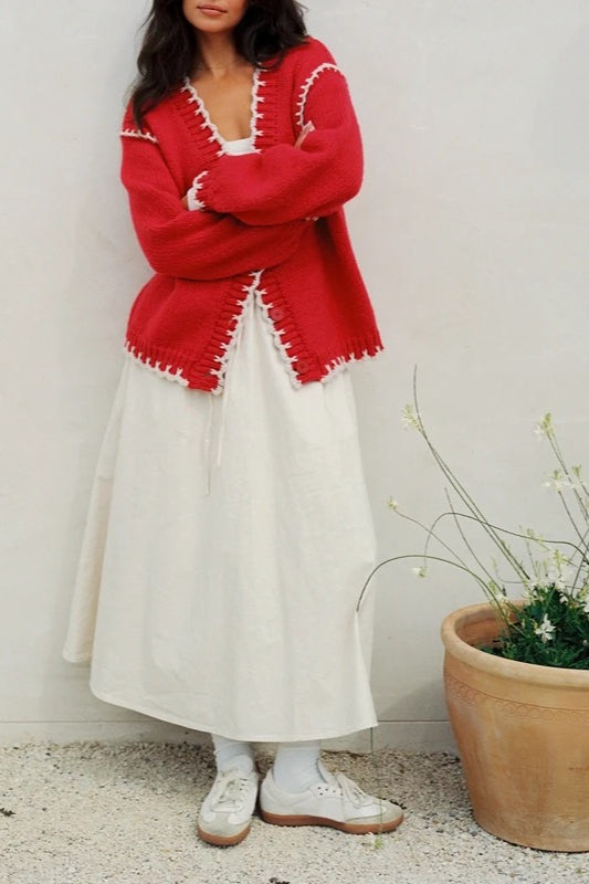 Vintage Cable Knit V Neck Button Cardigan