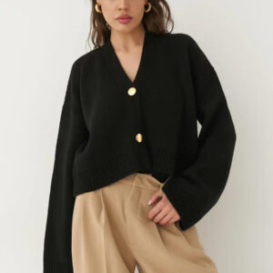 Custom Solid Color V-Neck Loose Knit Cardigan