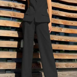 Flowy Wide-Leg Pant with Matching Vest Blazer