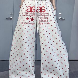 Star Letter Embroidered Cotton Baggy Sweat Pants
