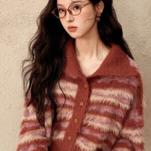 Contrast Color Vintage Striped Cardigan