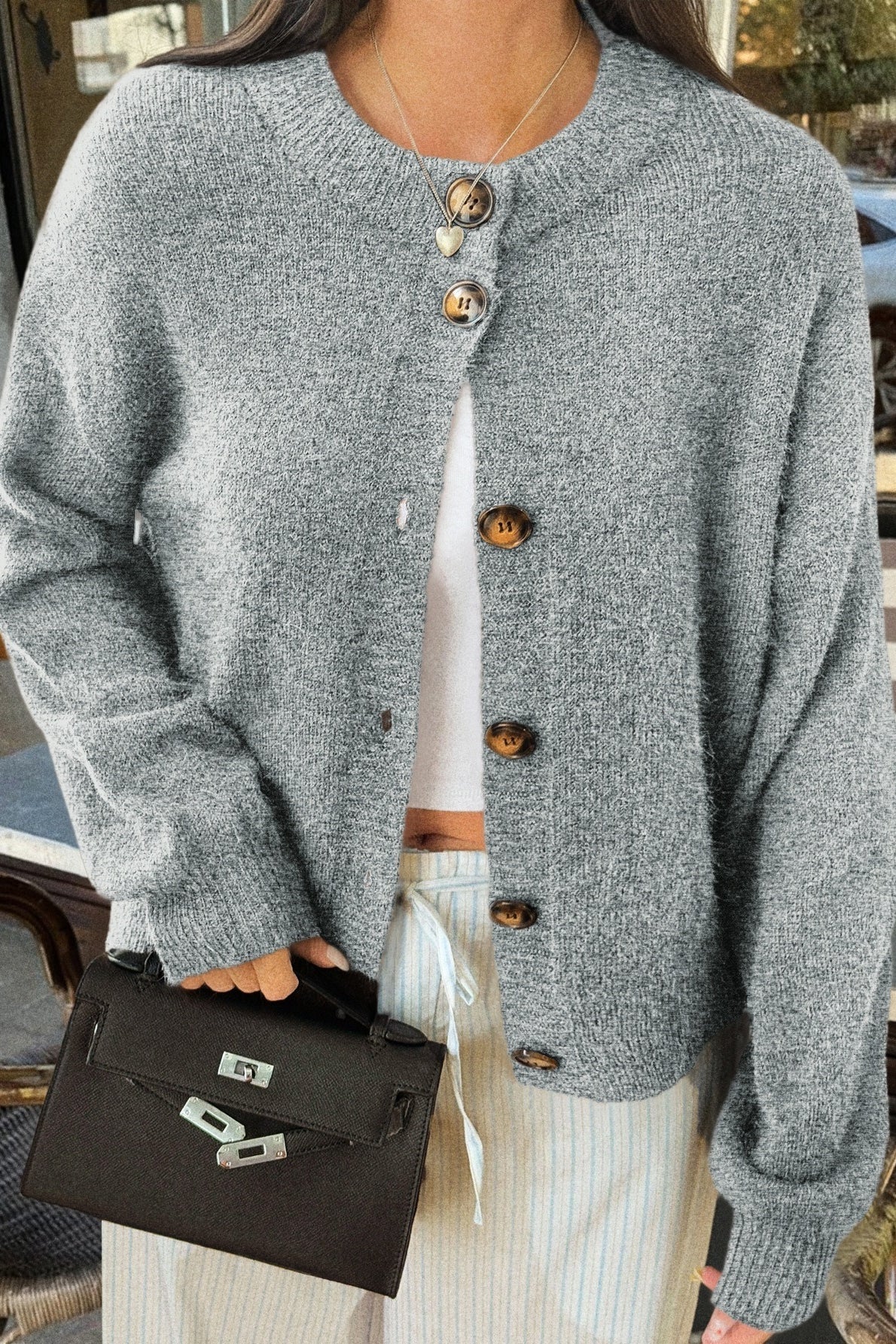 Minimalist Button Long Sleeve Cardigan