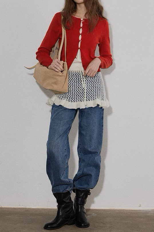 Colorblock Fake Two Piece Cardigan