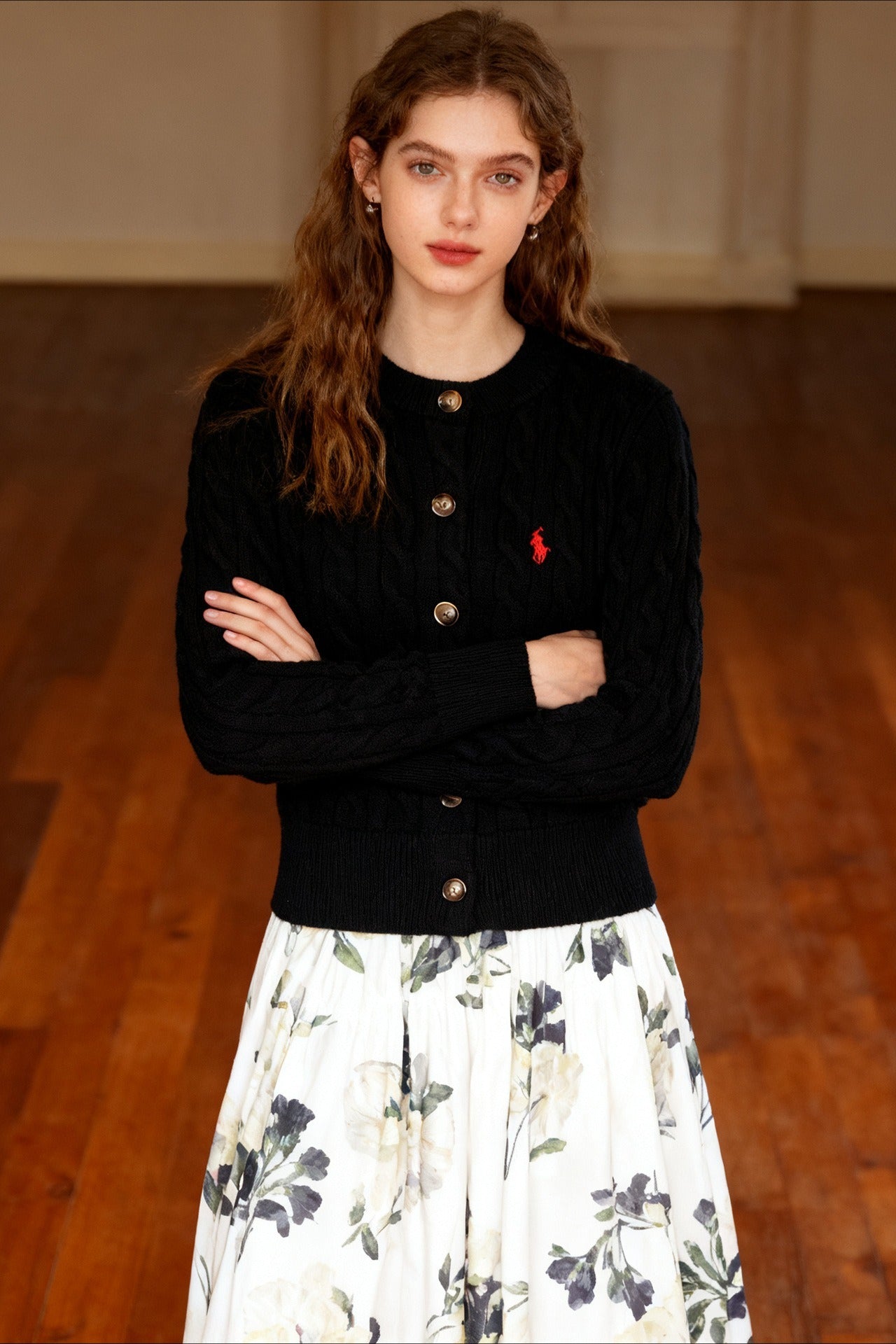 Embroidered Cable Wool Cardigan