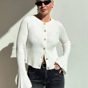 Solid Rib Knit Slim Cardigan