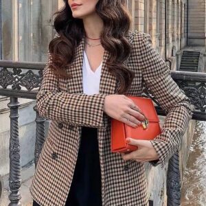 Checkered Office Long Sleeve Blazer