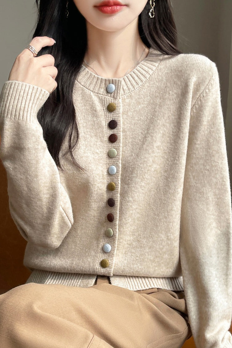 Color Button Solid Velvet Cardigan