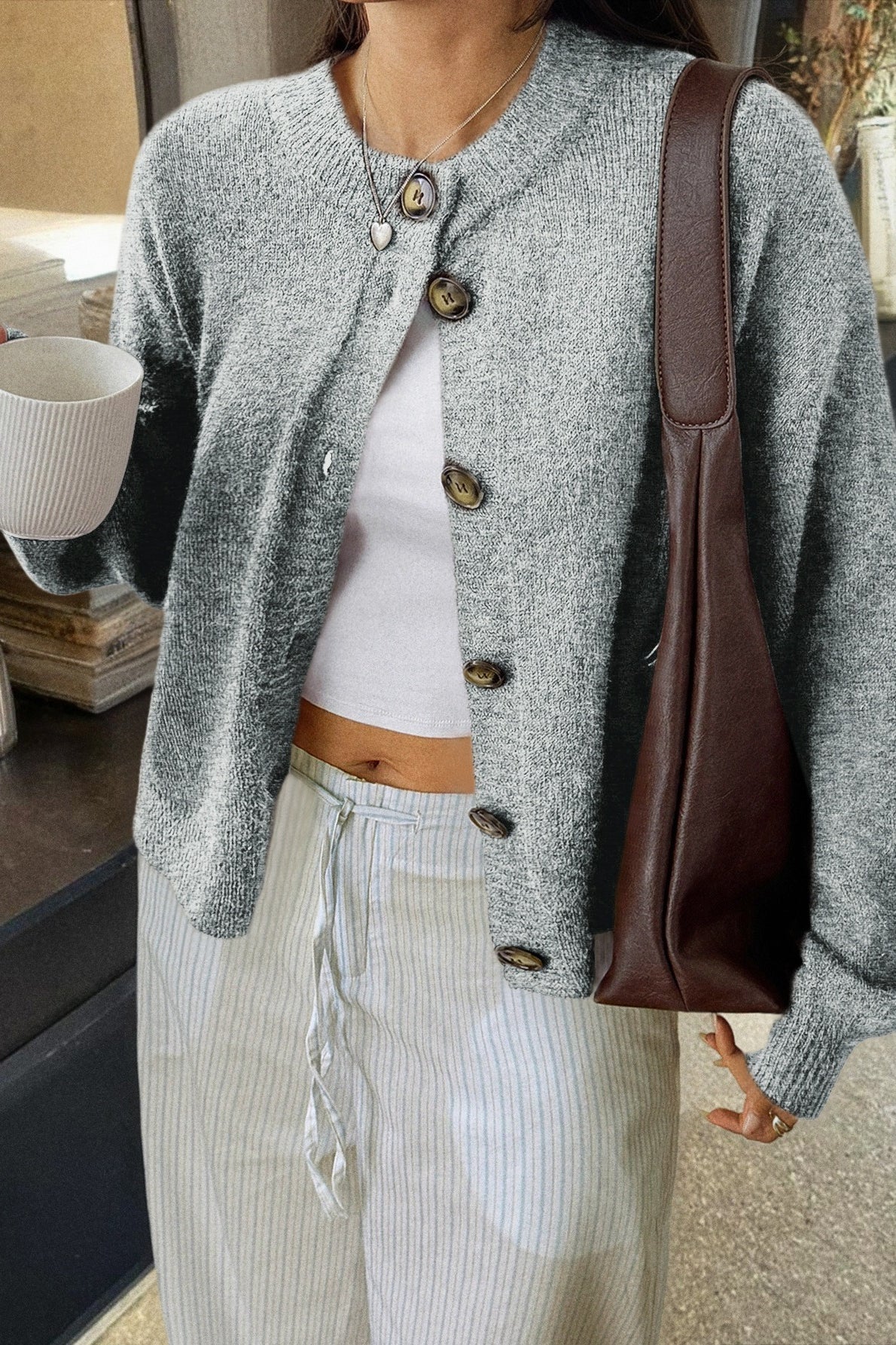 Minimalist Button Long Sleeve Cardigan