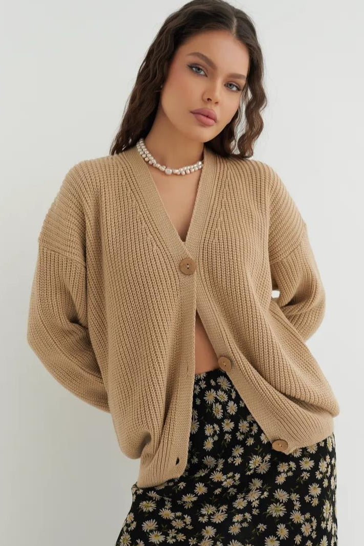 Relaxed Fit Solid Color Cardigan