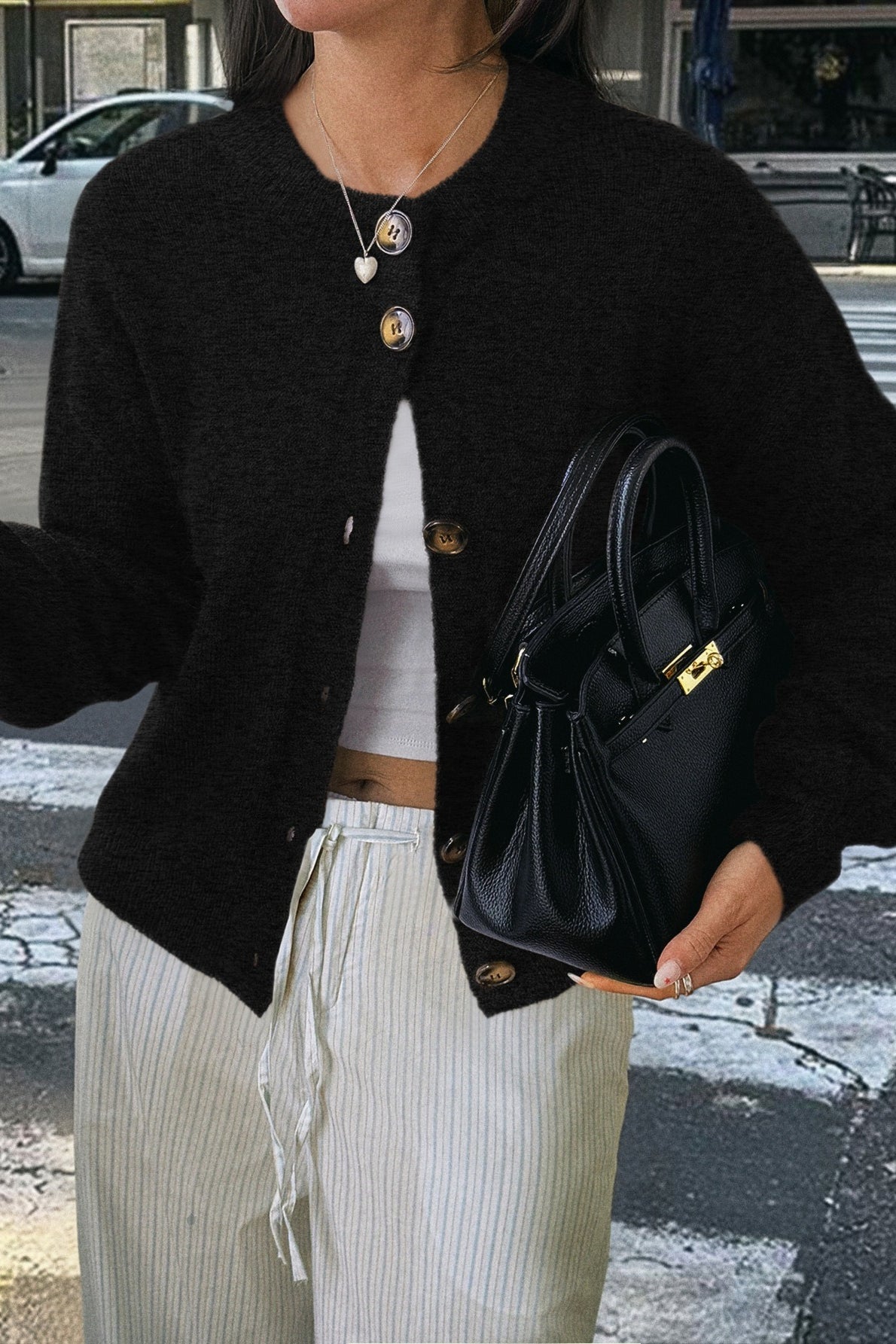 Minimalist Button Long Sleeve Cardigan