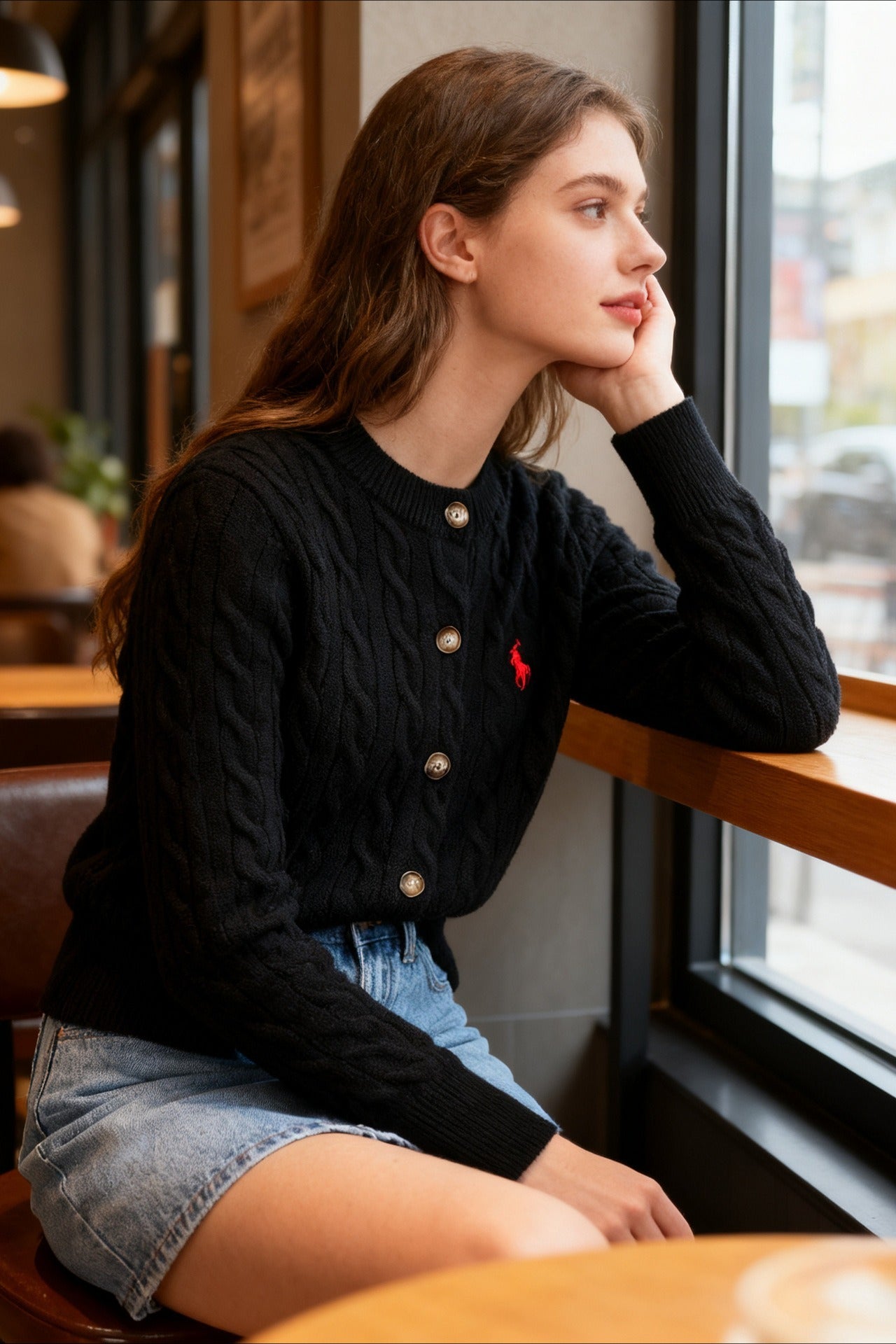 Embroidered Cable Wool Cardigan