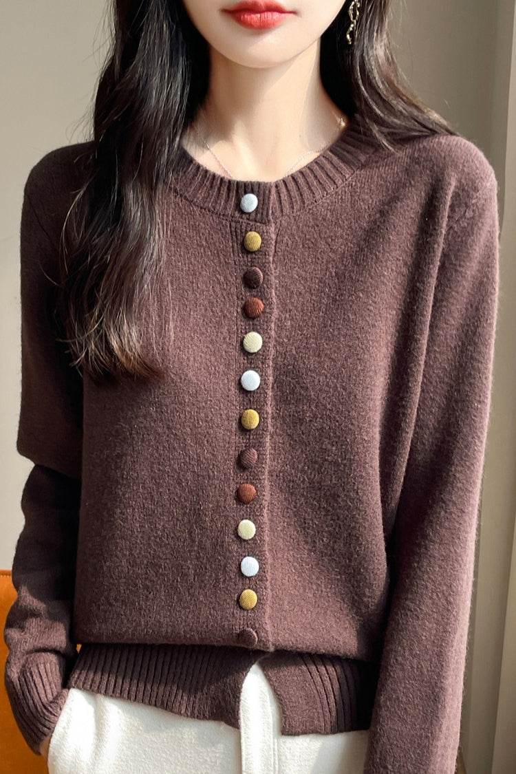 Color Button Solid Velvet Cardigan