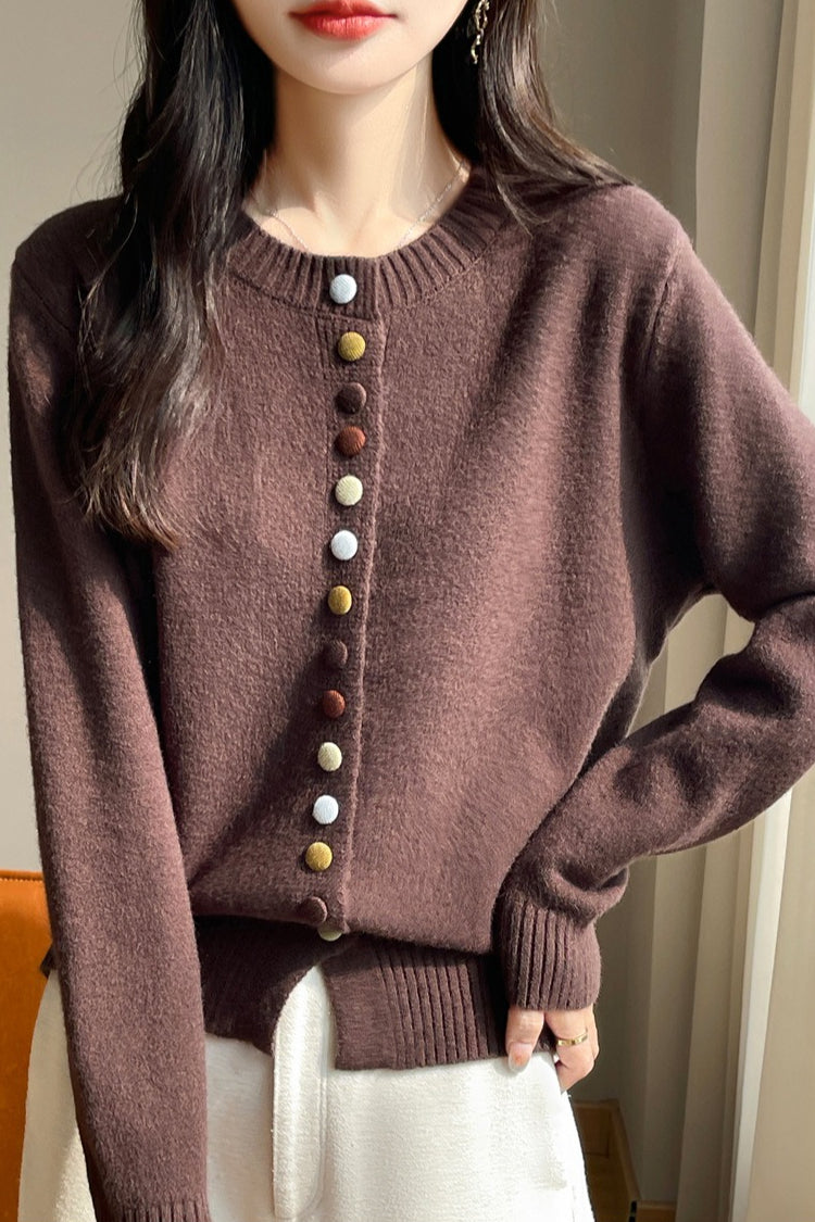 Color Button Solid Velvet Cardigan