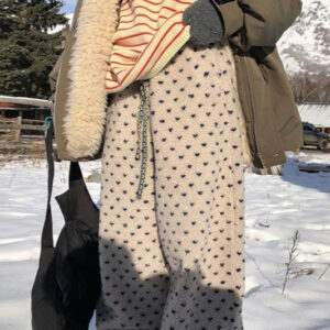 Warm Thickened Polka Dot Fleece Drawcord Pants