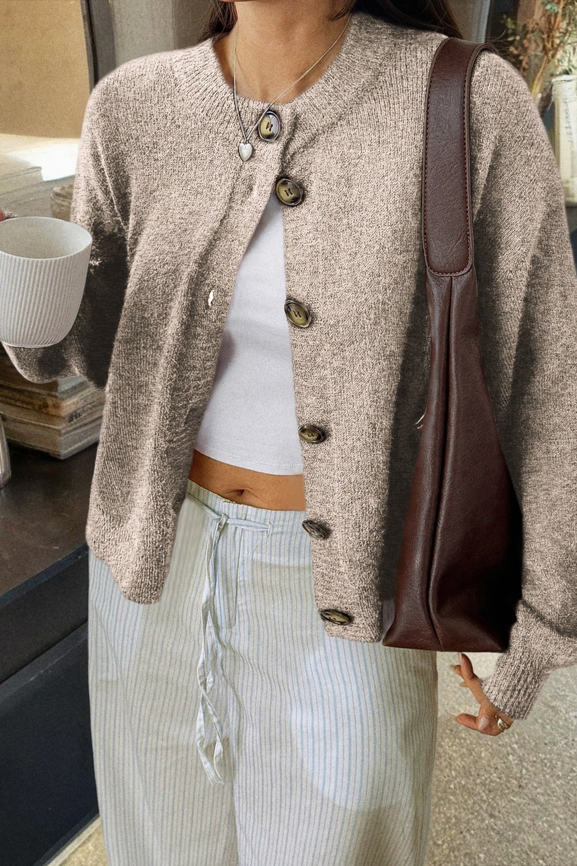 Minimalist Button Long Sleeve Cardigan