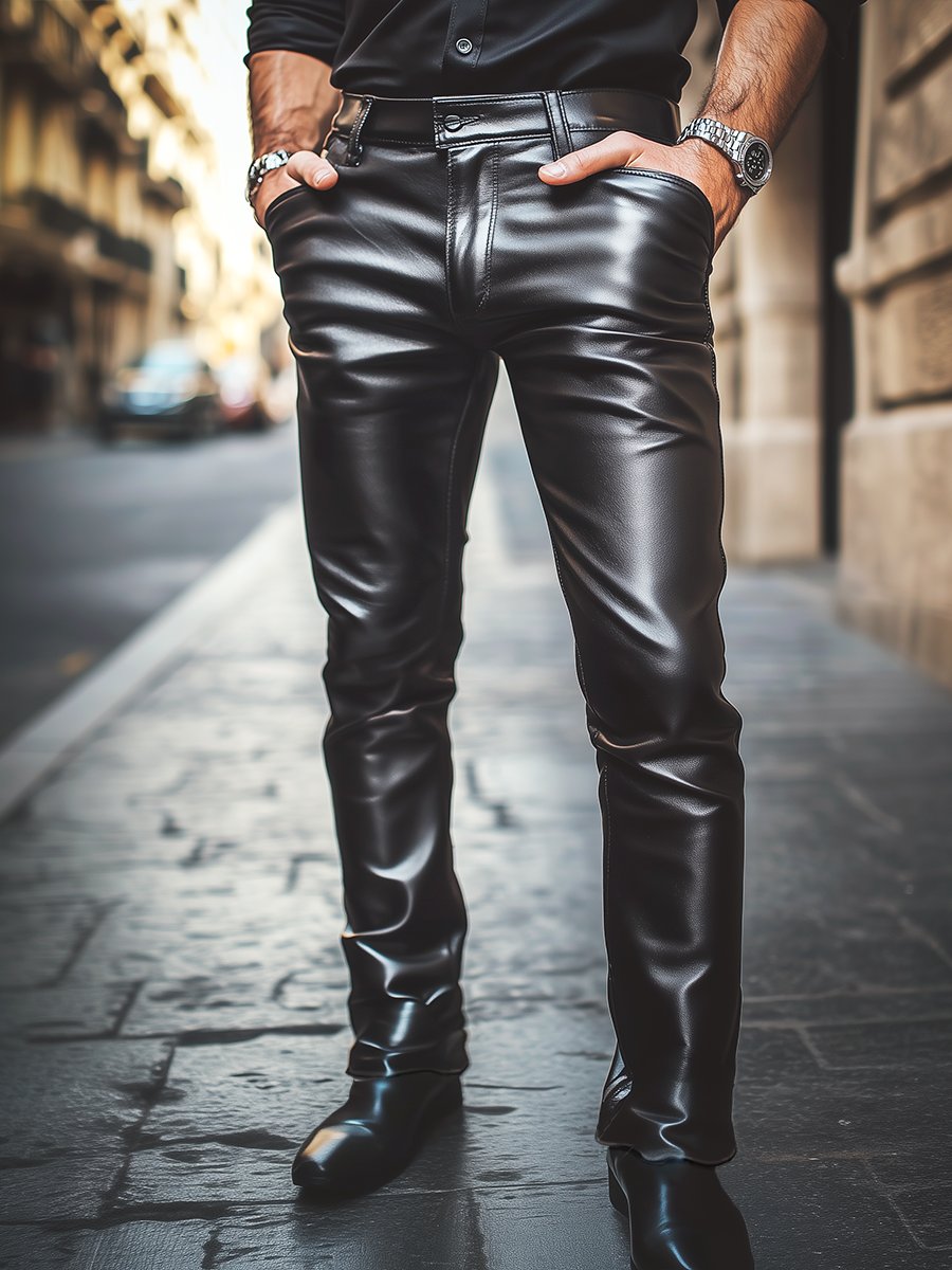 Stylish Casual Solid Leather Pants