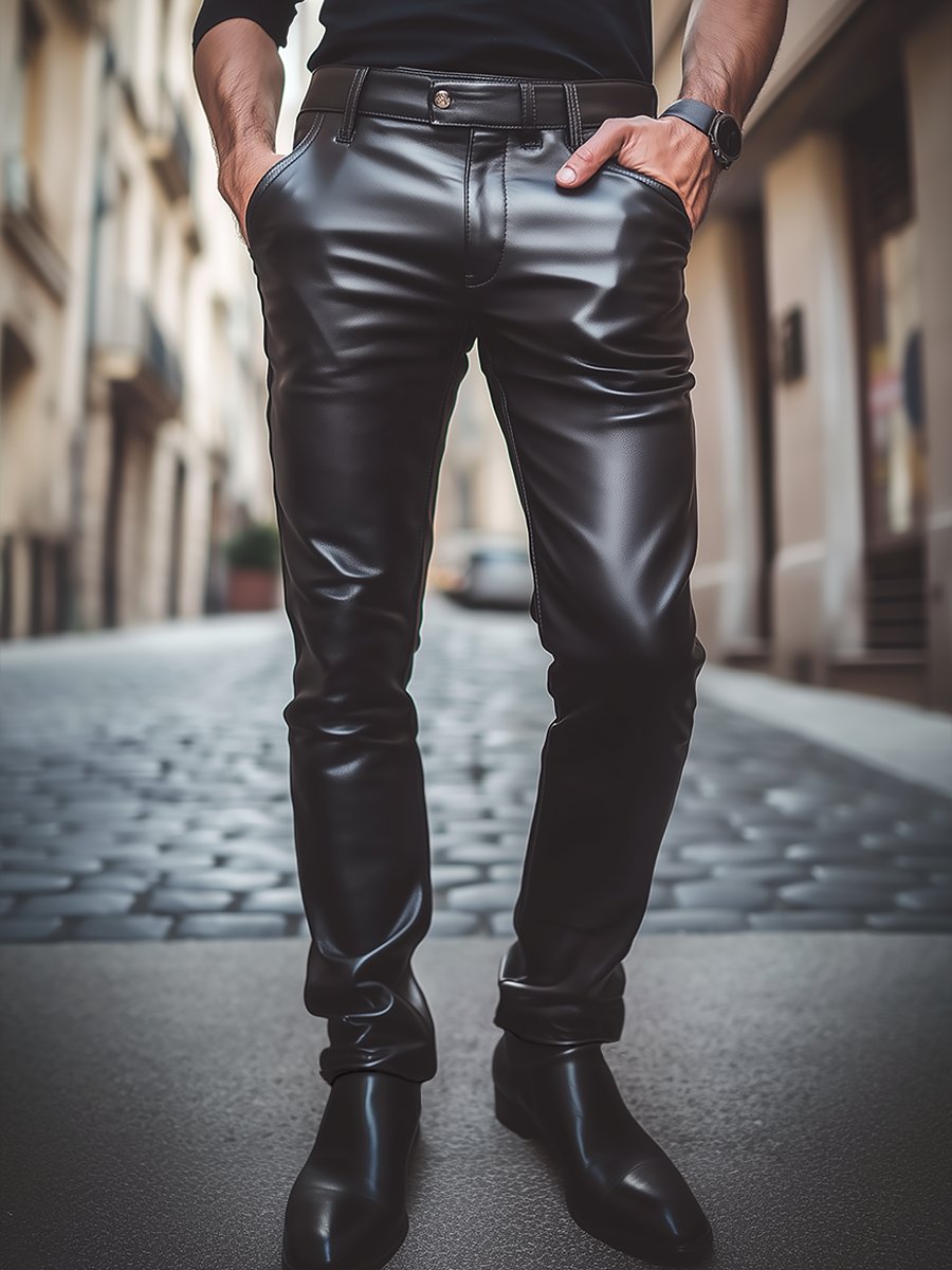 Stylish Casual Solid Leather Pants